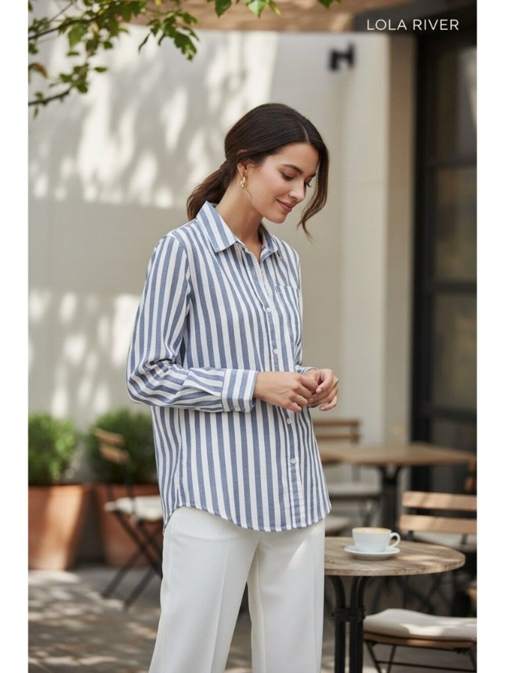 Striped Button-Down Shirt By Lola River - Coastal Grandma, Hampton's Style, (Med - Picture 3 of 12